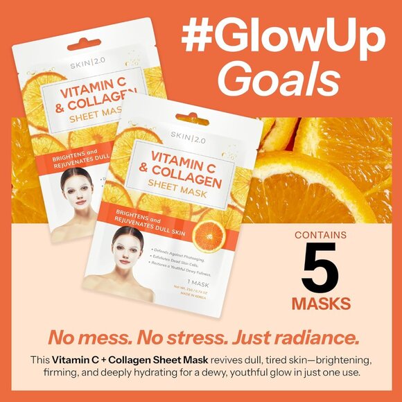 Skin 2.0 Vitamin C & Collagen 5pcs Sheet Mask - Picture 7 of 8